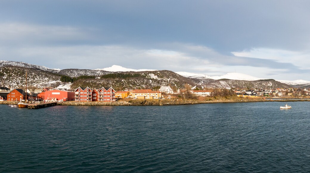 Panorama of Melbu village on Hadseloya from Hadselfjorden, Nordland, Norway