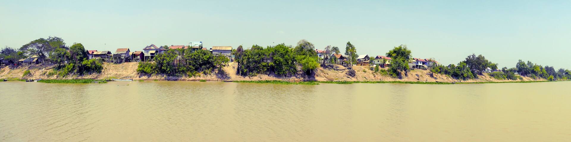 Village along Tonle Sap River in Cambodia