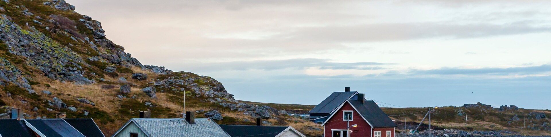 The isolated settlement of Havøysund, a fishing village in Måsøy, Finnmark, Northern Norway