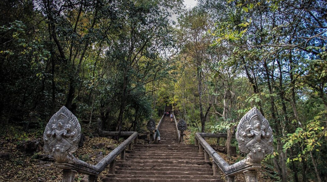 Built in the 10th century on the top of a hill, the temple is reachable by climbing a long flight of steps. Like in many of the temples in Angkor, thereâs a coexistence of Hindu and Buddhist elements and it reminds, in a much smaller scale, the majestic Angkor Wat. The most scenic part, in my opinion, is the stairs. The 370 steps are framed by lushy trees that offer shade during your hike and it steep verticality, drag your eyes to the top temple.
http://nomadswind.com/cambodia-travel-diary-2-battambang-2/