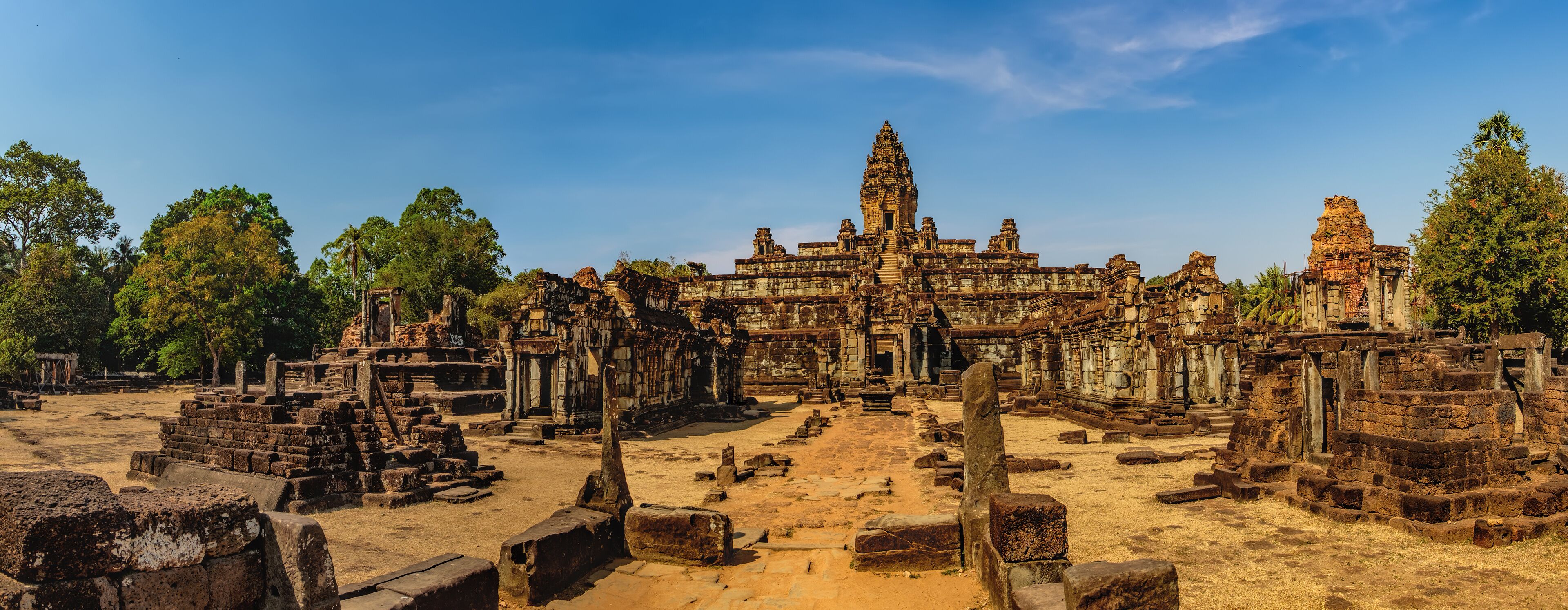 Prasat Bakong temple is a small temple in Angkor Complex, Cambodia. Ancient Khmer architecture, famous Cambodian landmark, World Heritage