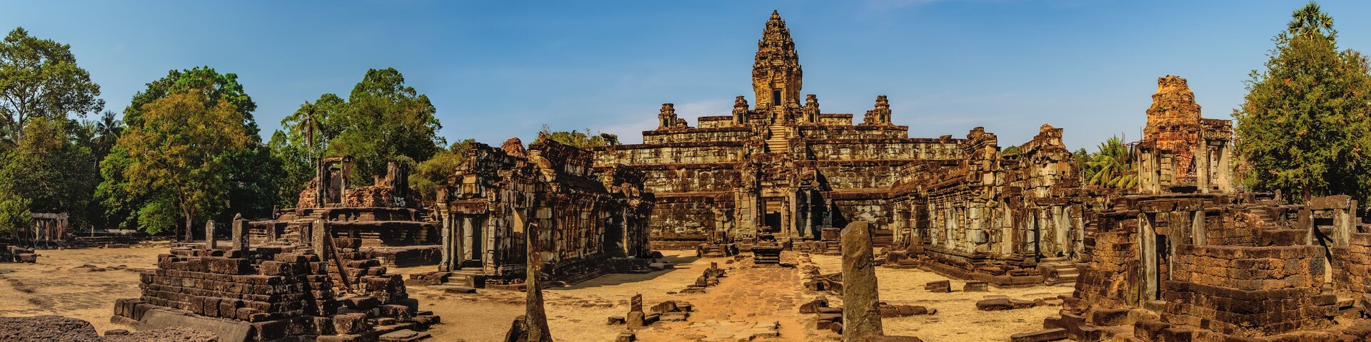Prasat Bakong temple is a small temple in Angkor Complex, Cambodia. Ancient Khmer architecture, famous Cambodian landmark, World Heritage