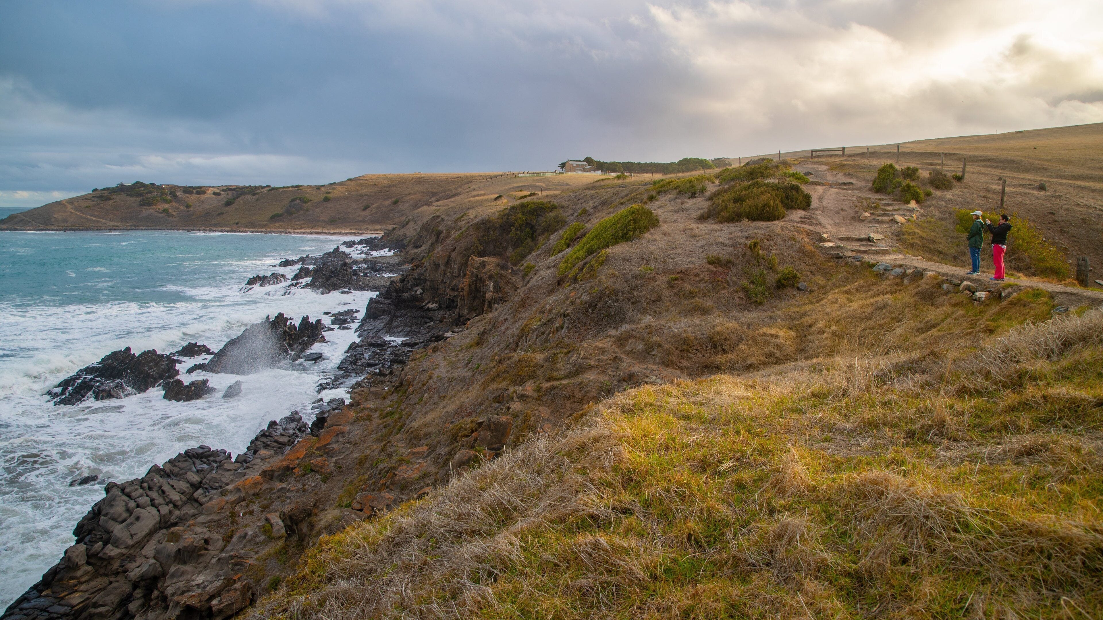 Victor Harbor Heritage Trail: Petrel Cove Trailhead showing rocky coastline and general coastal views