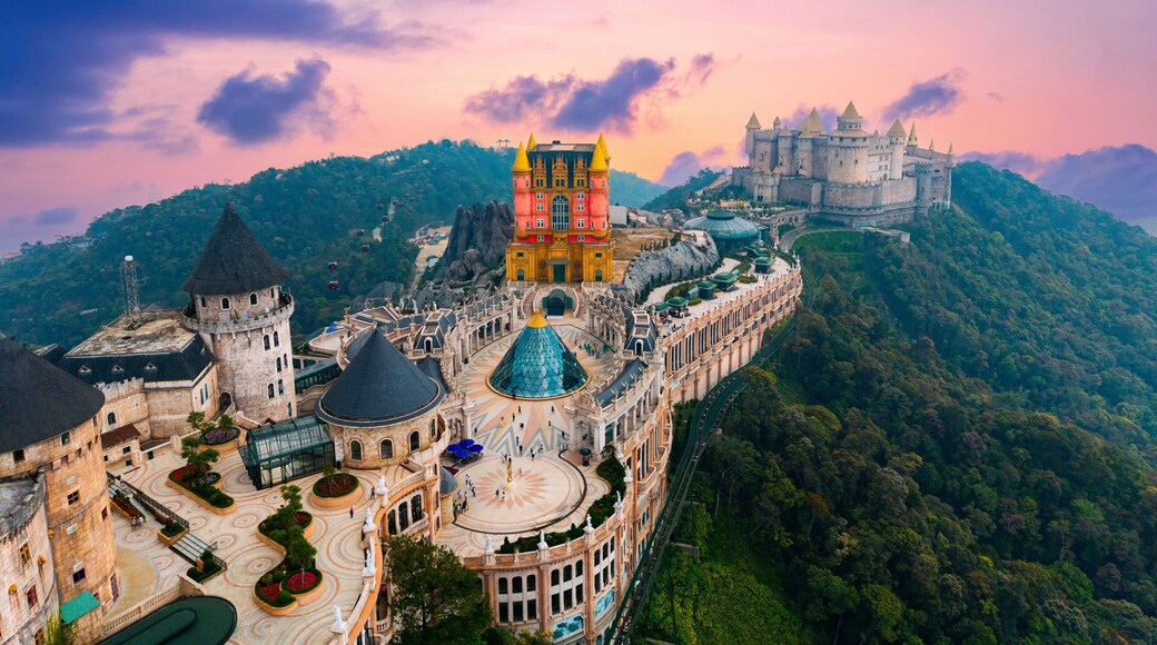 Scenic view of ba na hills architectural marvels at sunset in Da nang, Vietnam