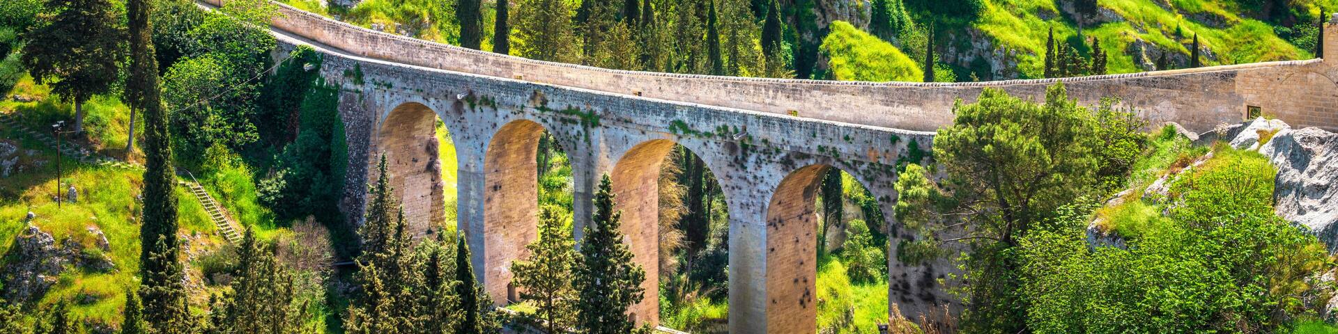 Gravina in Puglia ancient town, bridge and canyon. Apulia, Italy.
