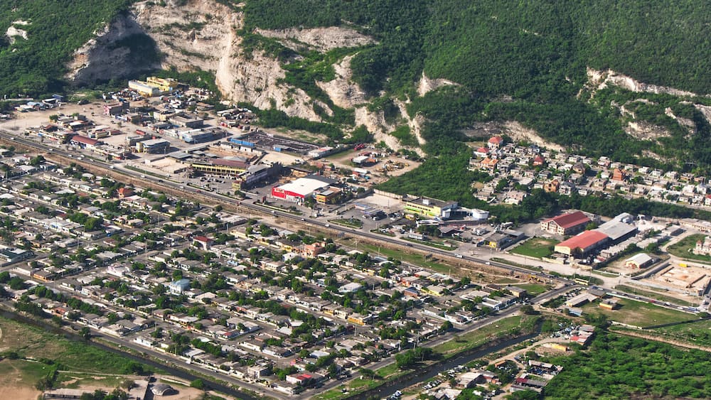 Aerial Bird's eye view of Jamaica parish of Saint Catherine or St. Catherine Portmore