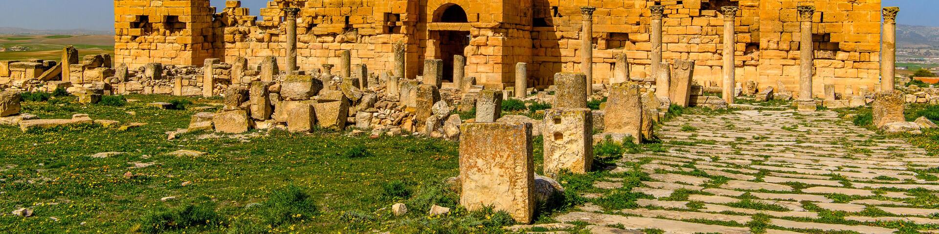 Ruins of a temple of Madauros, a Roman-Berber city in the old province of Numidia, Algeria