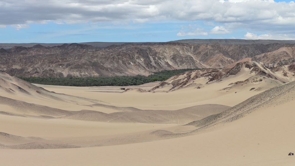 Panoramic views over a river valley in the deserts of Ica, Peru