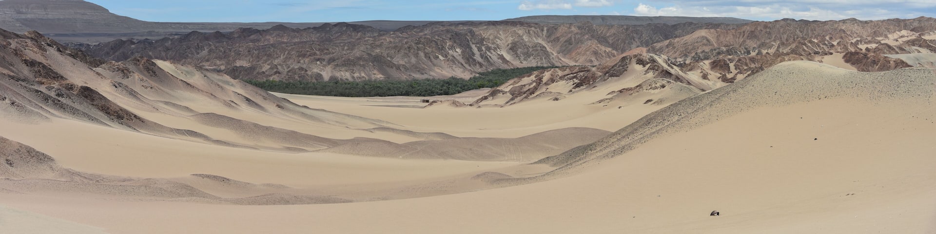Panoramic views over a river valley in the deserts of Ica, Peru