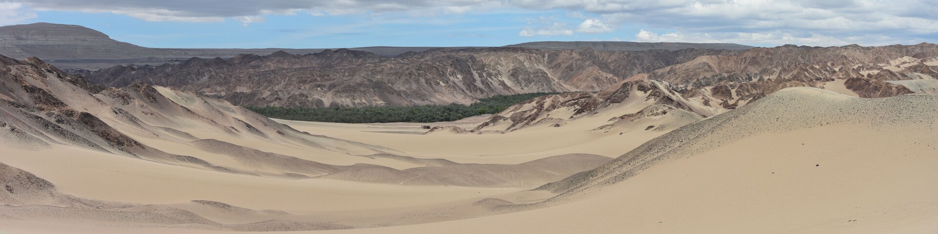Panoramic views over a river valley in the deserts of Ica, Peru