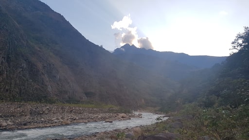 Only cloud in the sky blocking out the sun over the Urubamba River, Peru