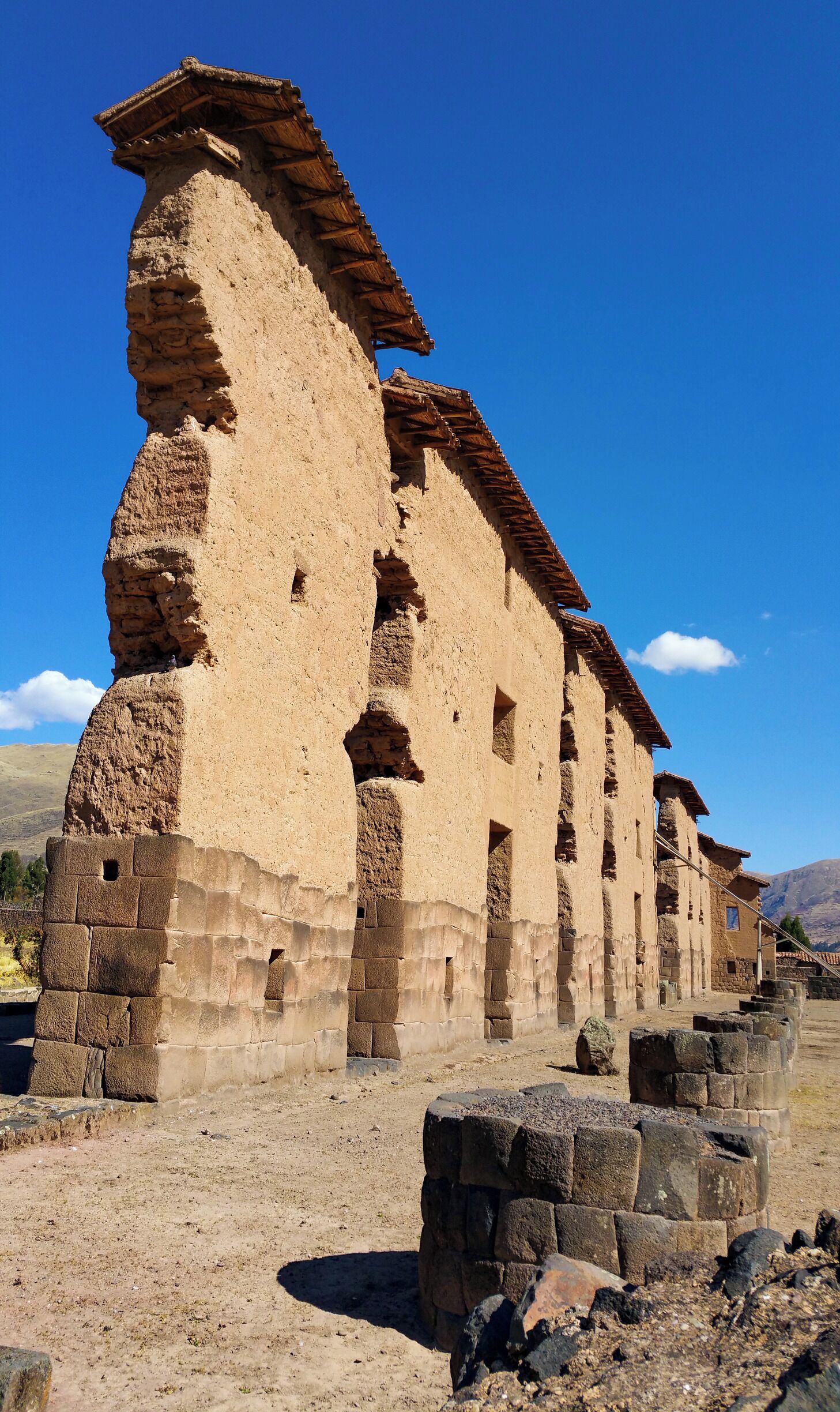 Ancient stone ruins with a clear blue sky.