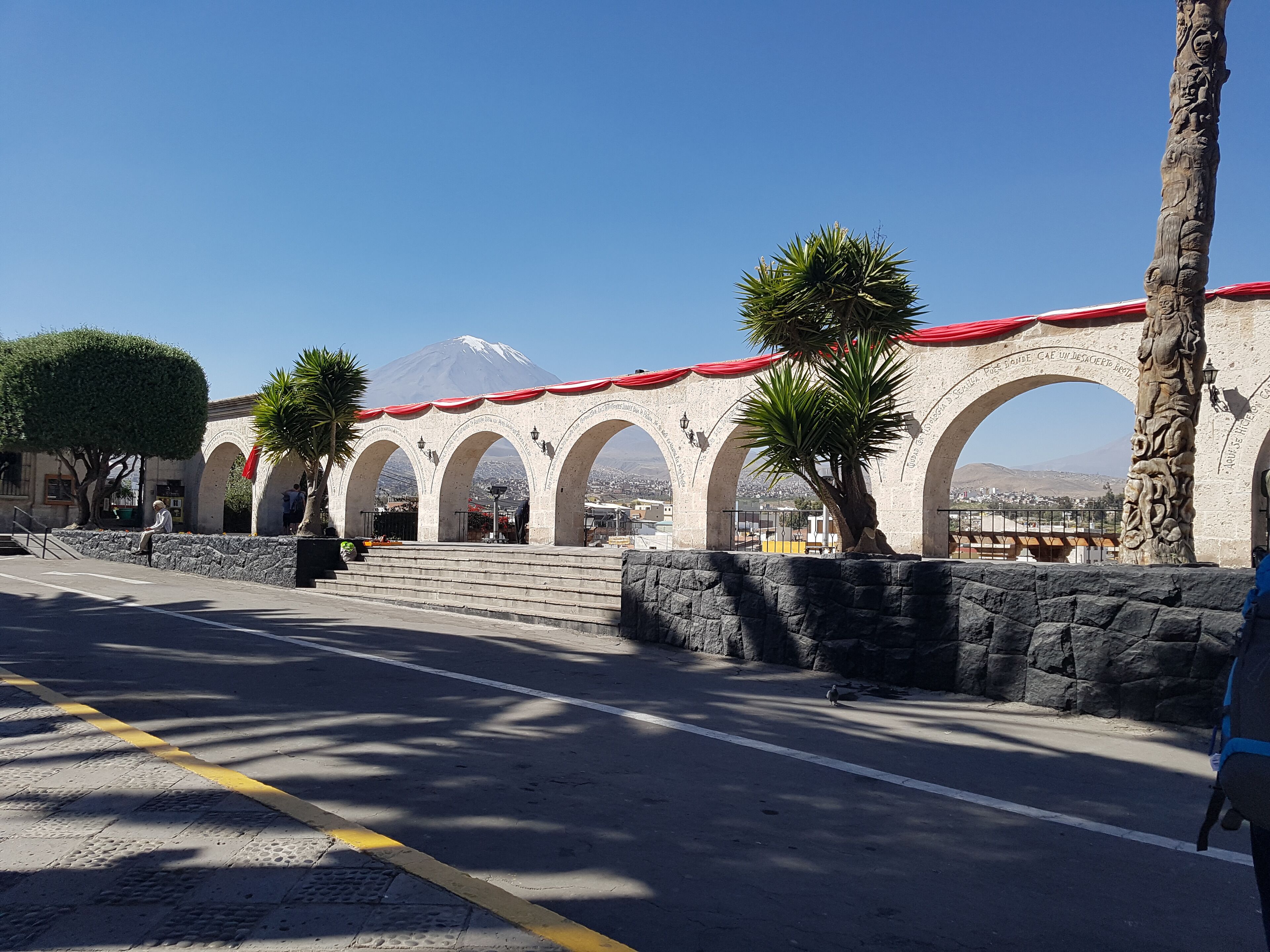 Volcán Misti in the background. Lovely arch architecture. Peru