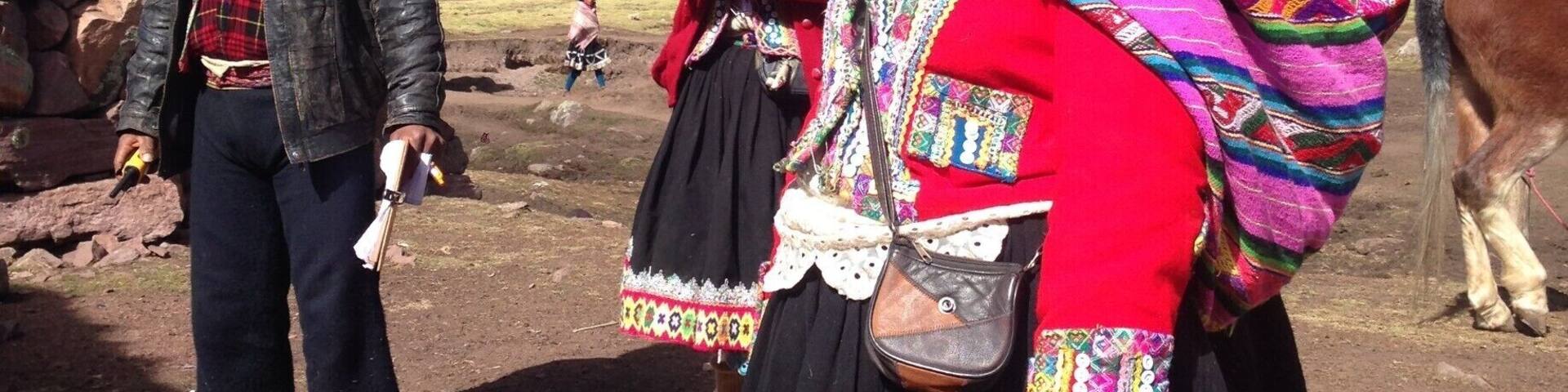 Hidden in a remote corner of Peru's Ausengate region, a 4 hour's drive outside of Cusco and after a good trek, Vinicunca is a remote place frothing with travelers helped by these locals to experience the colored landscapes.