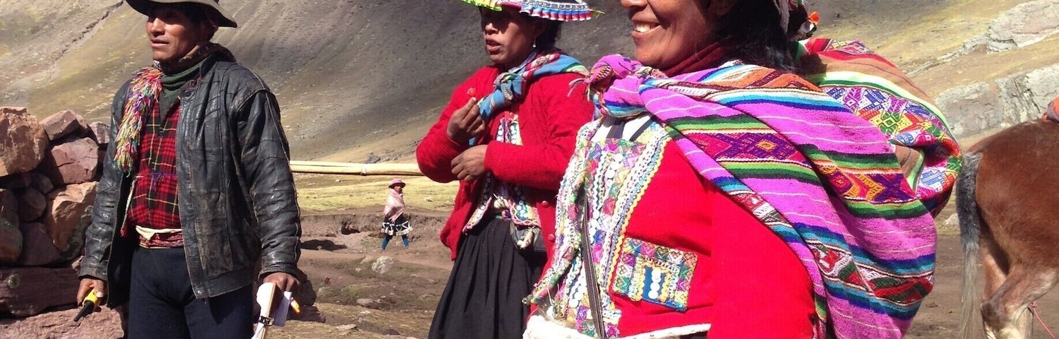 Hidden in a remote corner of Peru's Ausengate region, a 4 hour's drive outside of Cusco and after a good trek, Vinicunca is a remote place frothing with travelers helped by these locals to experience the colored landscapes.