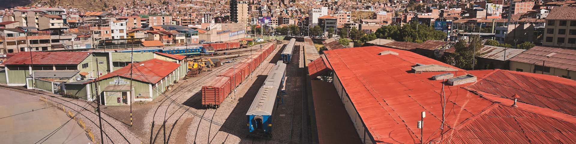 Panoramic view of a railway station Wanchaq, Peru Rail, Cusco Peru