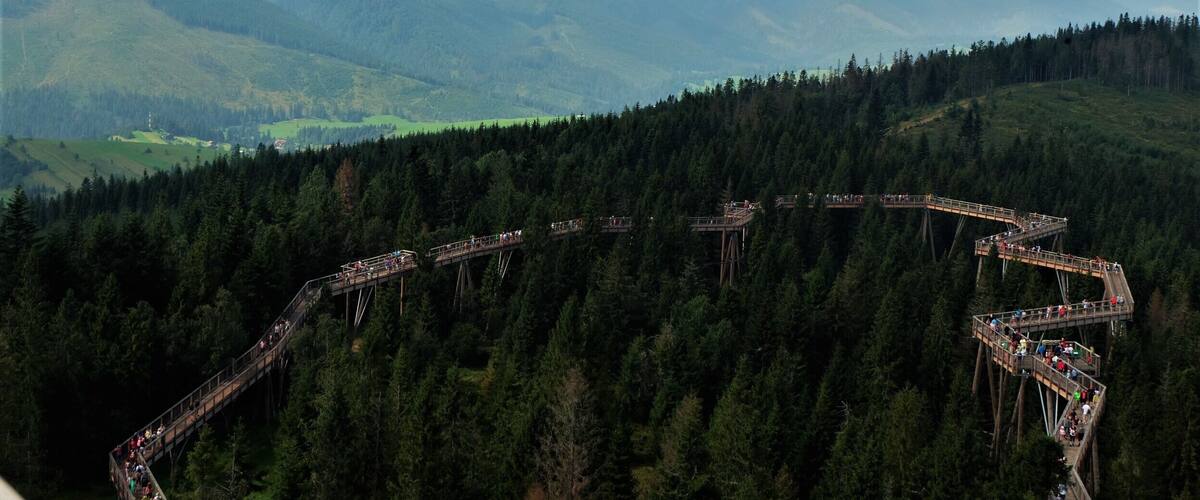 It's a wooden pathway in Slovakia where you can enjoy amazing views on Tatra mountains from a height level of trees. #aboveitall