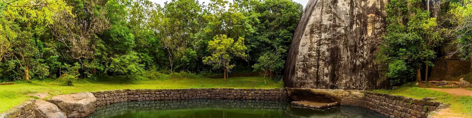 An octagonal lake in the gardens of the rock fortress of Sigiriya, Sri Lanka