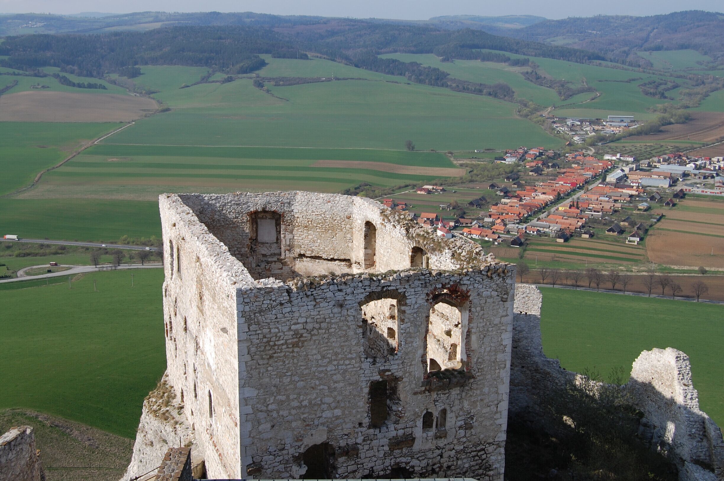 View from the tower of the biggest castle ruin in central Europe. only open in summers.