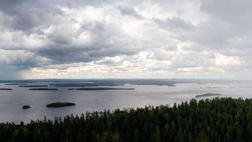 bad weather moving in over Pielina Lake in Koli National Park in Finland