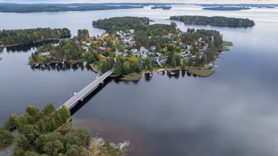 Aerial drone view of the city of Kuopio and rono island Eastern finland Europe
