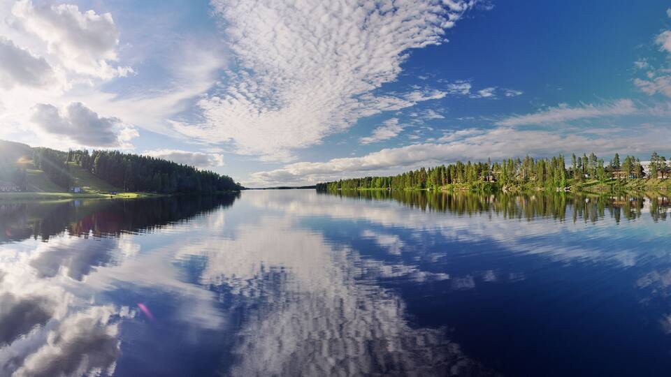 Idyllic summer panorama landscape in Tahko Event Park. Lake Syvärijärvi in Nilsiä, Kuopio, Finland