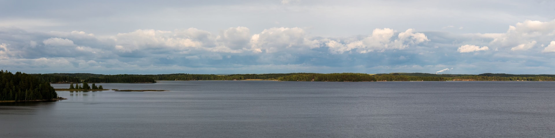 Finnish lake landscape panorama of Urajarvi in Iitti, Finland on summer