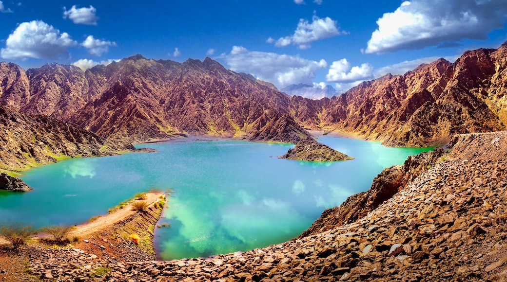 Hatta dam in United Arab Emirates.- Panoramic view of the famous Hatta Dam in Dubai.