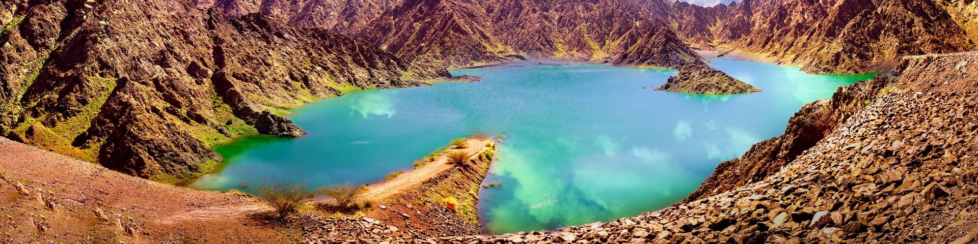 Hatta dam in United Arab Emirates.- Panoramic view of the famous Hatta Dam in Dubai.