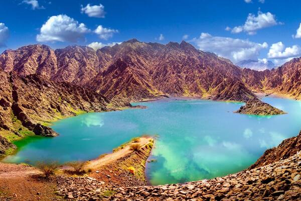 Hatta dam in United Arab Emirates.- Panoramic view of the famous Hatta Dam in Dubai.