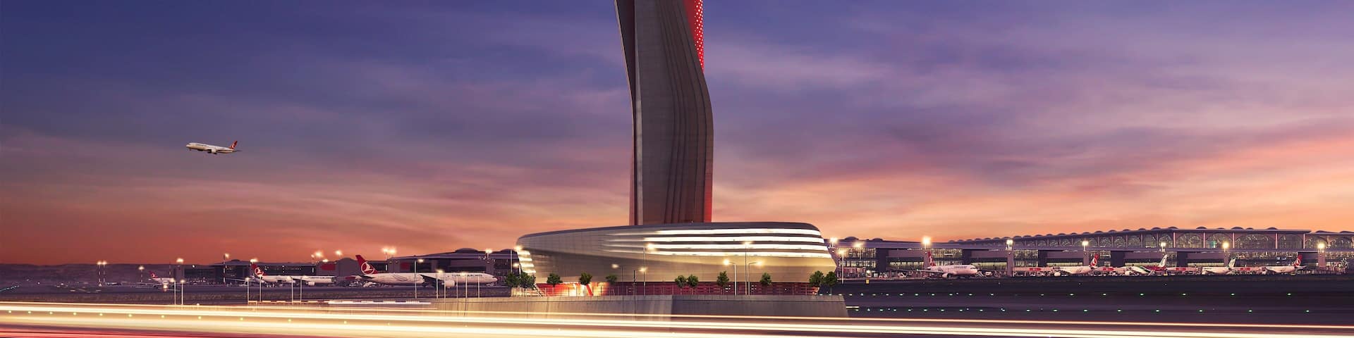 Istanbul showing an airport, night scenes and a sunset