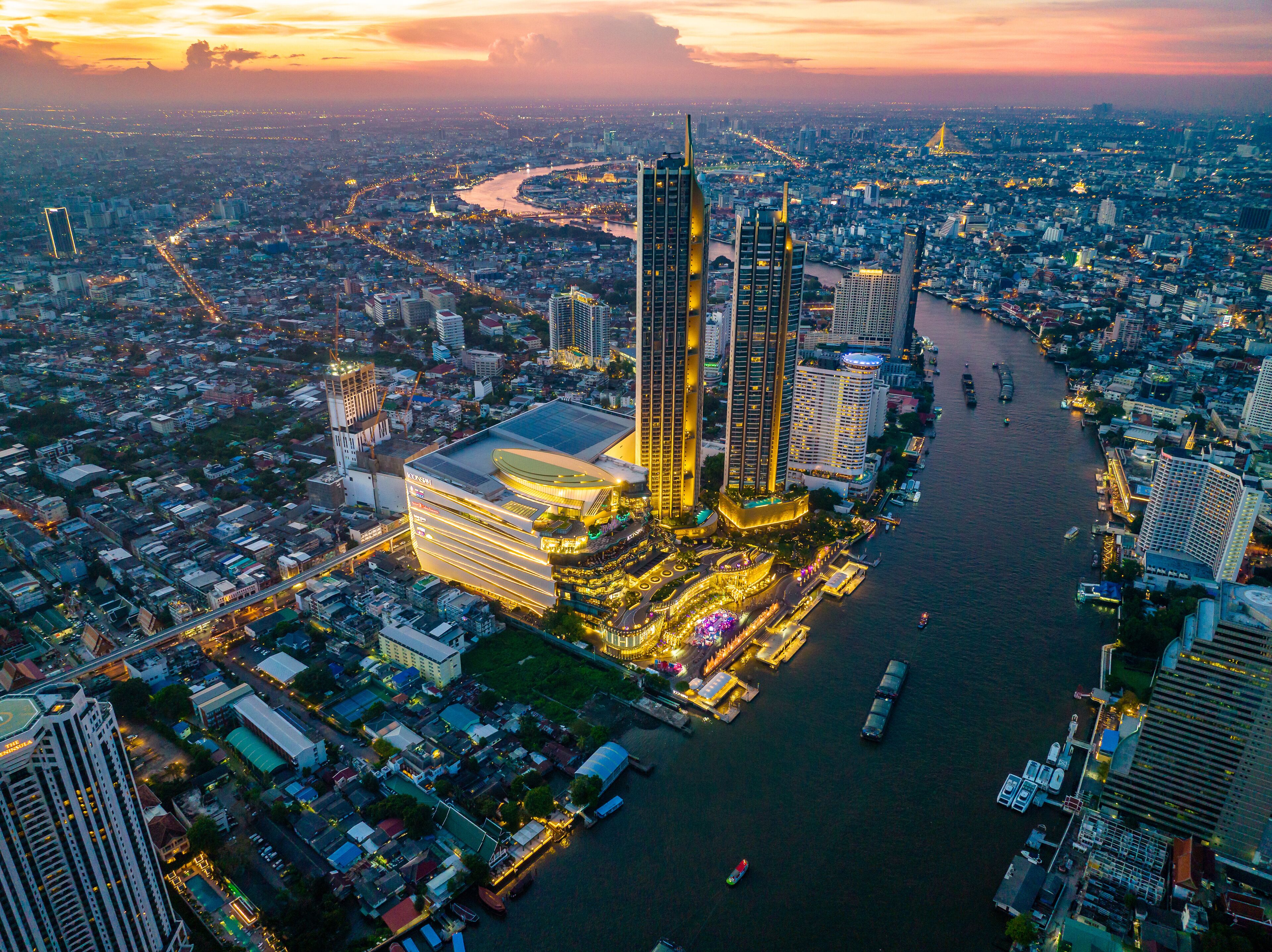 Aerial view of Icon Siam water front building in downtown Bangkok, Thailand