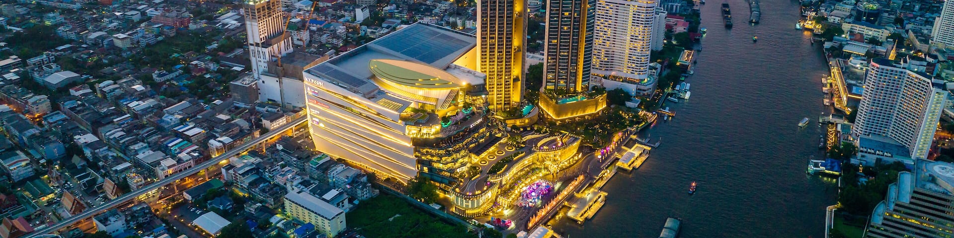 Aerial view of Icon Siam water front building in downtown Bangkok, Thailand