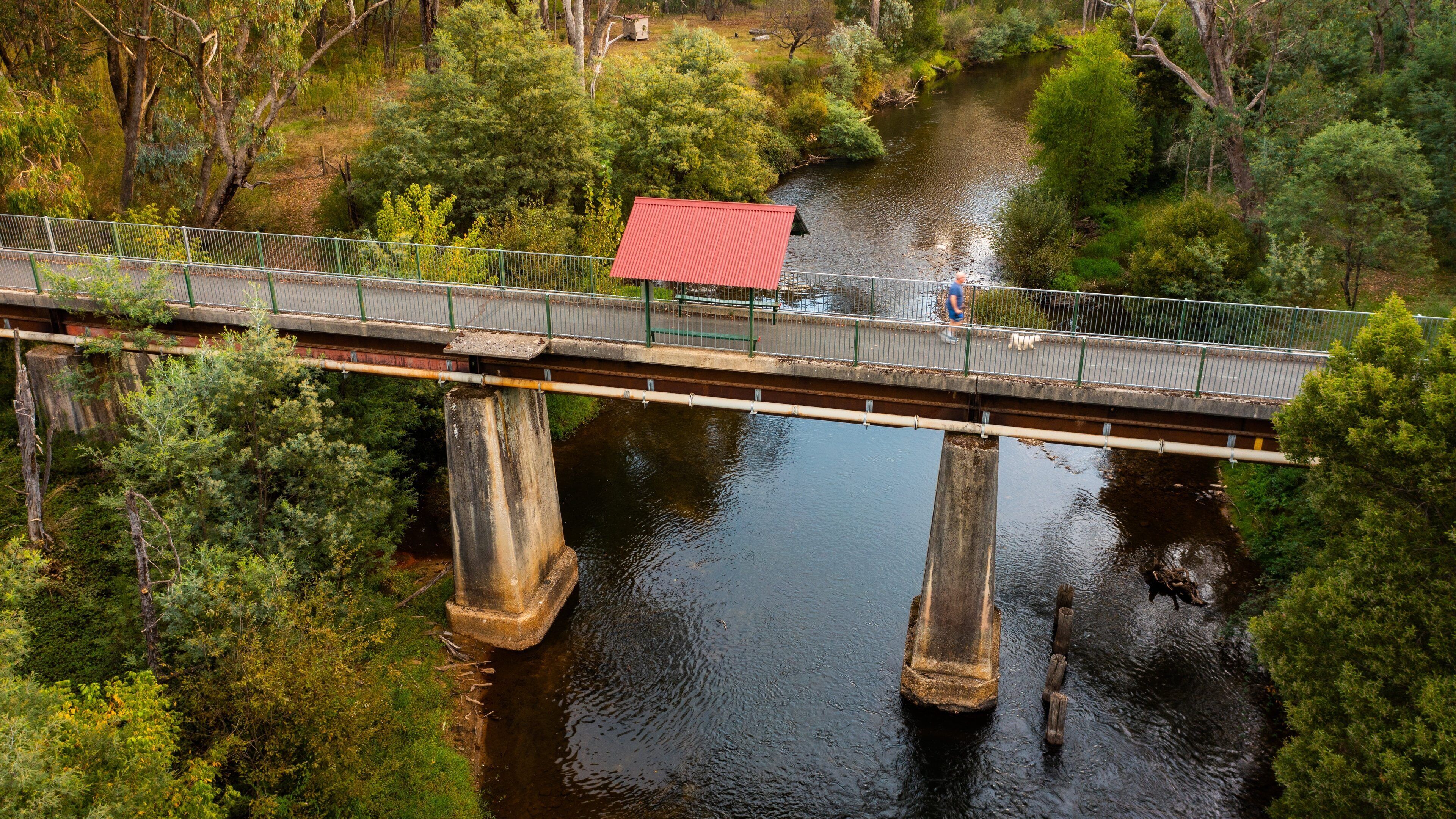 Ovens River Rail Trail Bridge showing a river or creek and a bridge