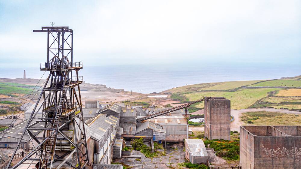 Aerial view of Geevor tin mines in Cornwall
