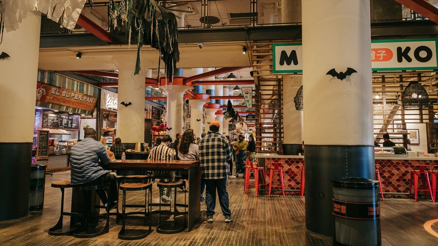 Ponce City Market showing interior views as well as a small group of people
