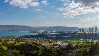 Panoramic view of the Sea of Galilee from the viewpoint along the road down from Poriya in Israel.