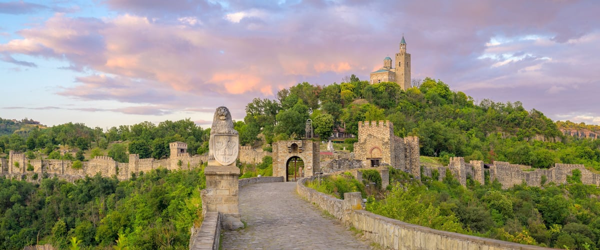 Tsarevets Fortress and Patriarchal Cathedral at Sunset in Veliko Tarnovo, Bulgaria