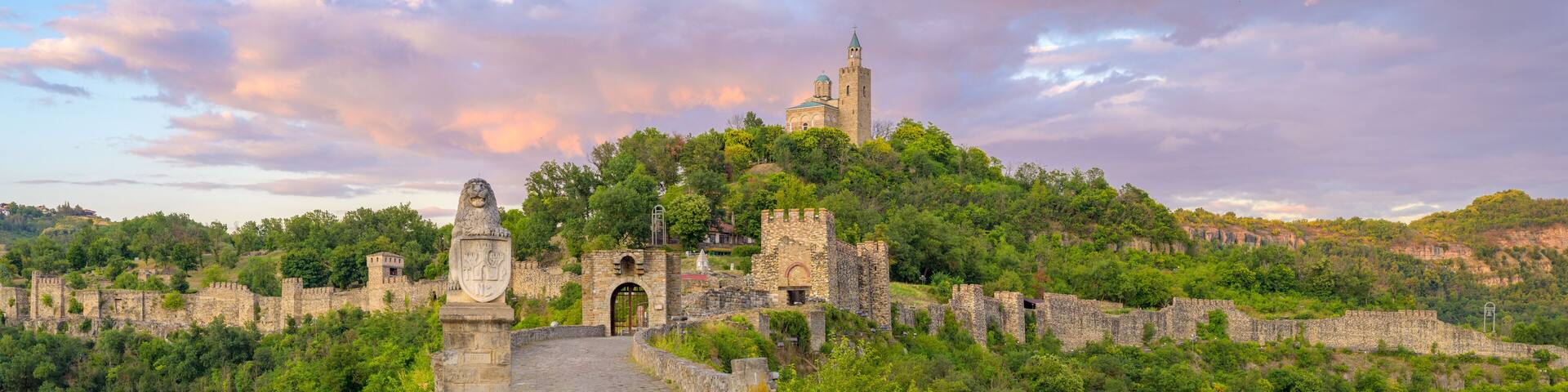 Tsarevets Fortress and Patriarchal Cathedral at Sunset in Veliko Tarnovo, Bulgaria