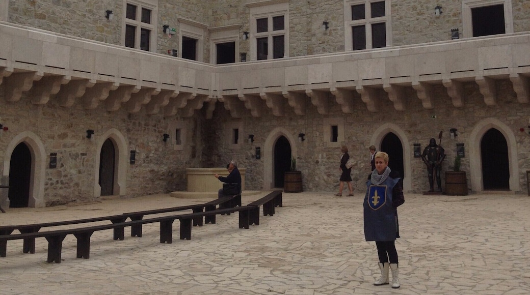 The first castle was built in the 12th century and destroyed during the Mongol invasion (1241-42). A Gothic castle was built after the invasion, occupied by the Ottomans in the 16th century and turned into ruins by the 17th century. Fully rebuilt in 2014.