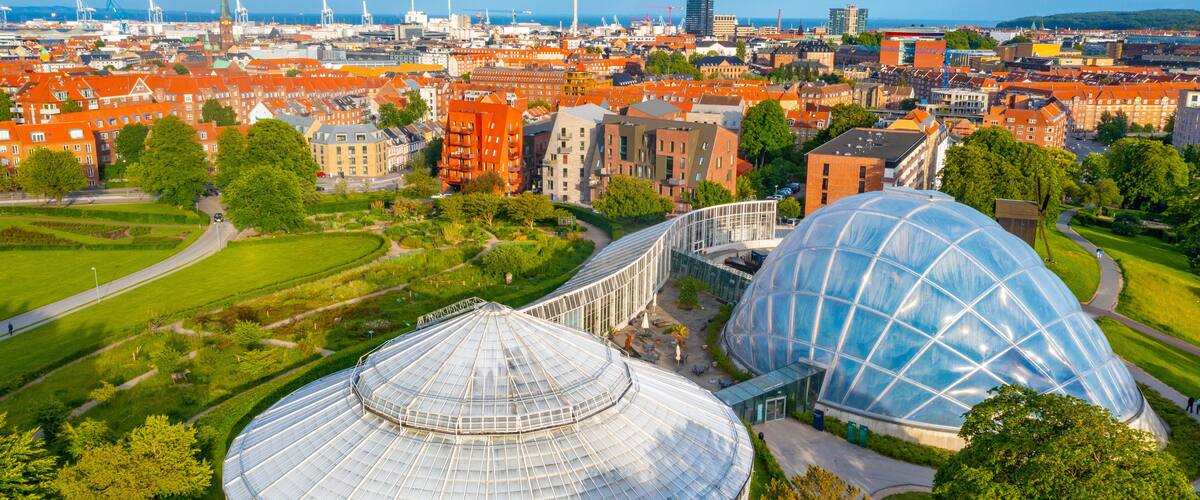 Aerial view of greenhouse at Aarhus botanical garden, Denmark
