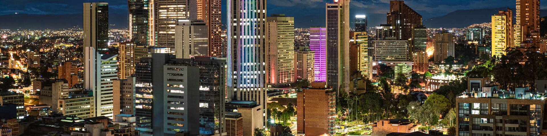 Bogota City Capital of Colombia Skyline Night Photography Pano