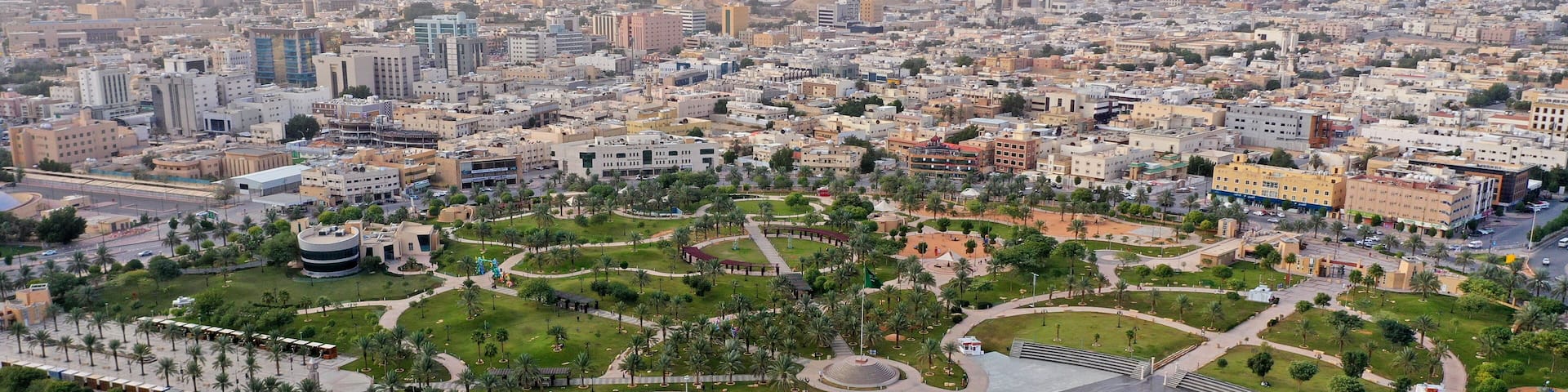 Aerial shot of King Abdullah Park in Riyadh, SAUDI ARABIA