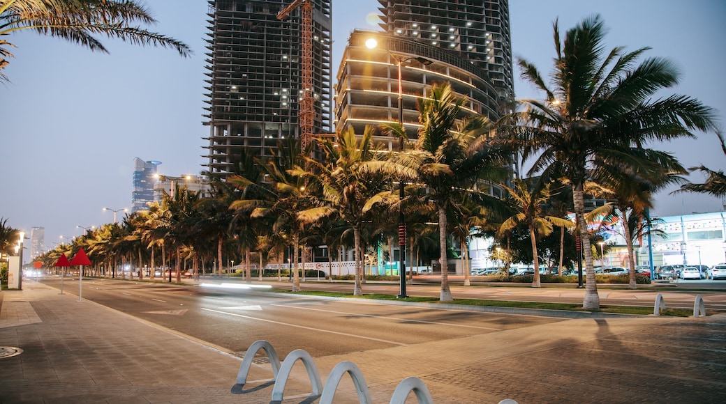 Corniche featuring night scenes and a city
