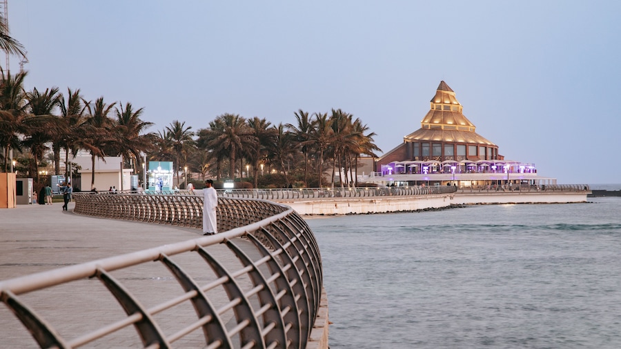 Corniche featuring a coastal town