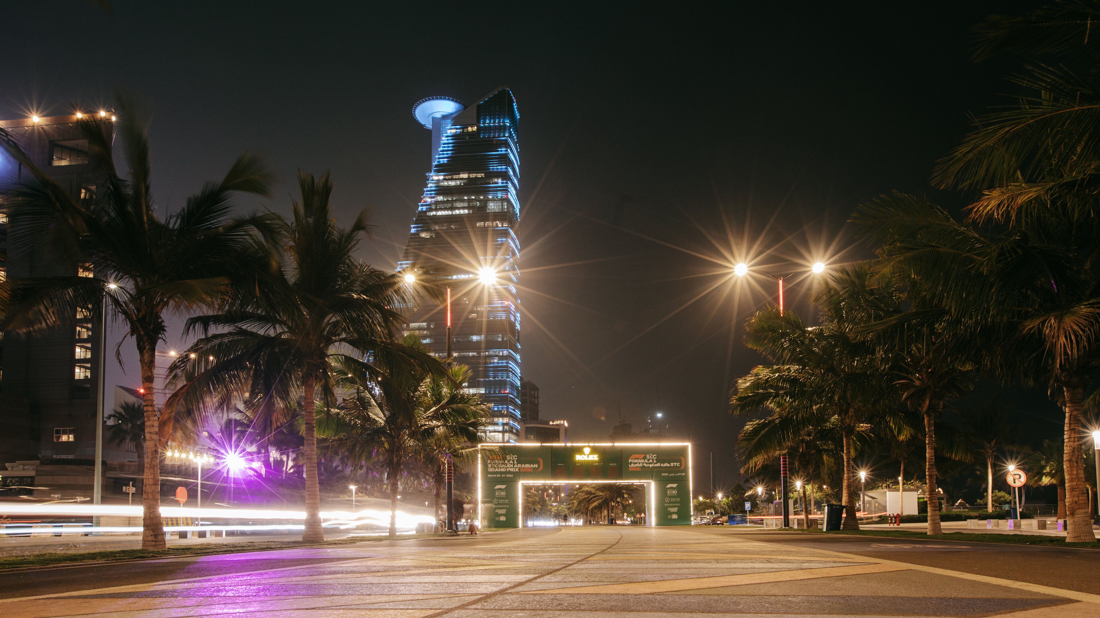 Corniche which includes a city and night scenes