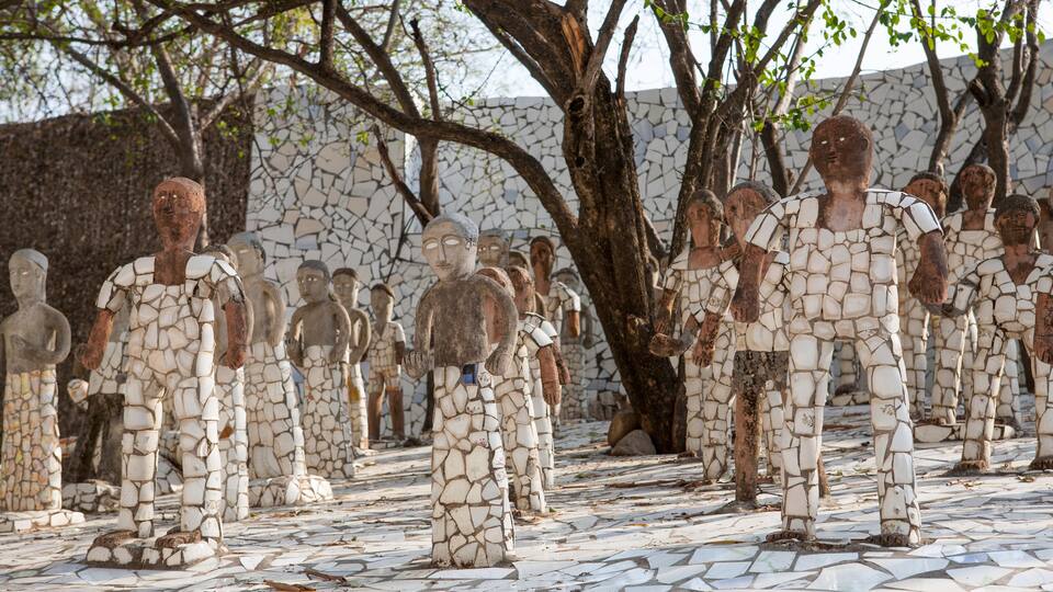 Sculptures from garbage and debris in the famous Rock Garden, the second most visited tourist attraction in India after Taj Mahal. Northwest of India, Chandigarh.