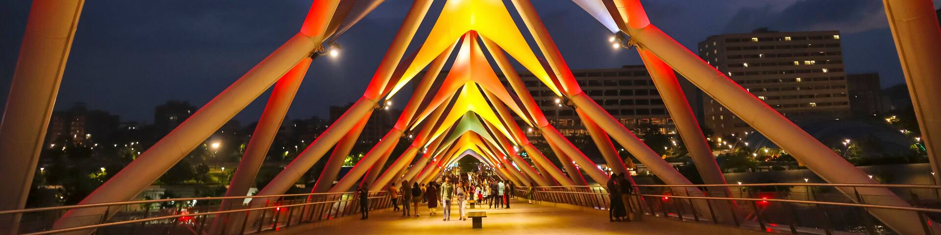 View of Atal Bridge built on the Sabarmati River in the city center of Ahmedabad, Gujarat, India.