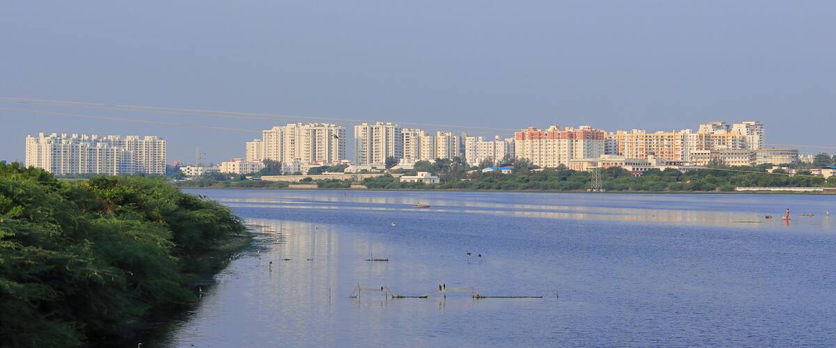 Chennai, Tamil nadu , India . Oct 07,2020.Huge modern new apartment buildings near OMR Road, Chennai city, rental house property