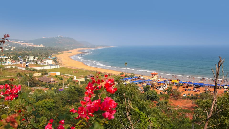 Scenic Rushi Konda beach in Visakhapatnam, India.